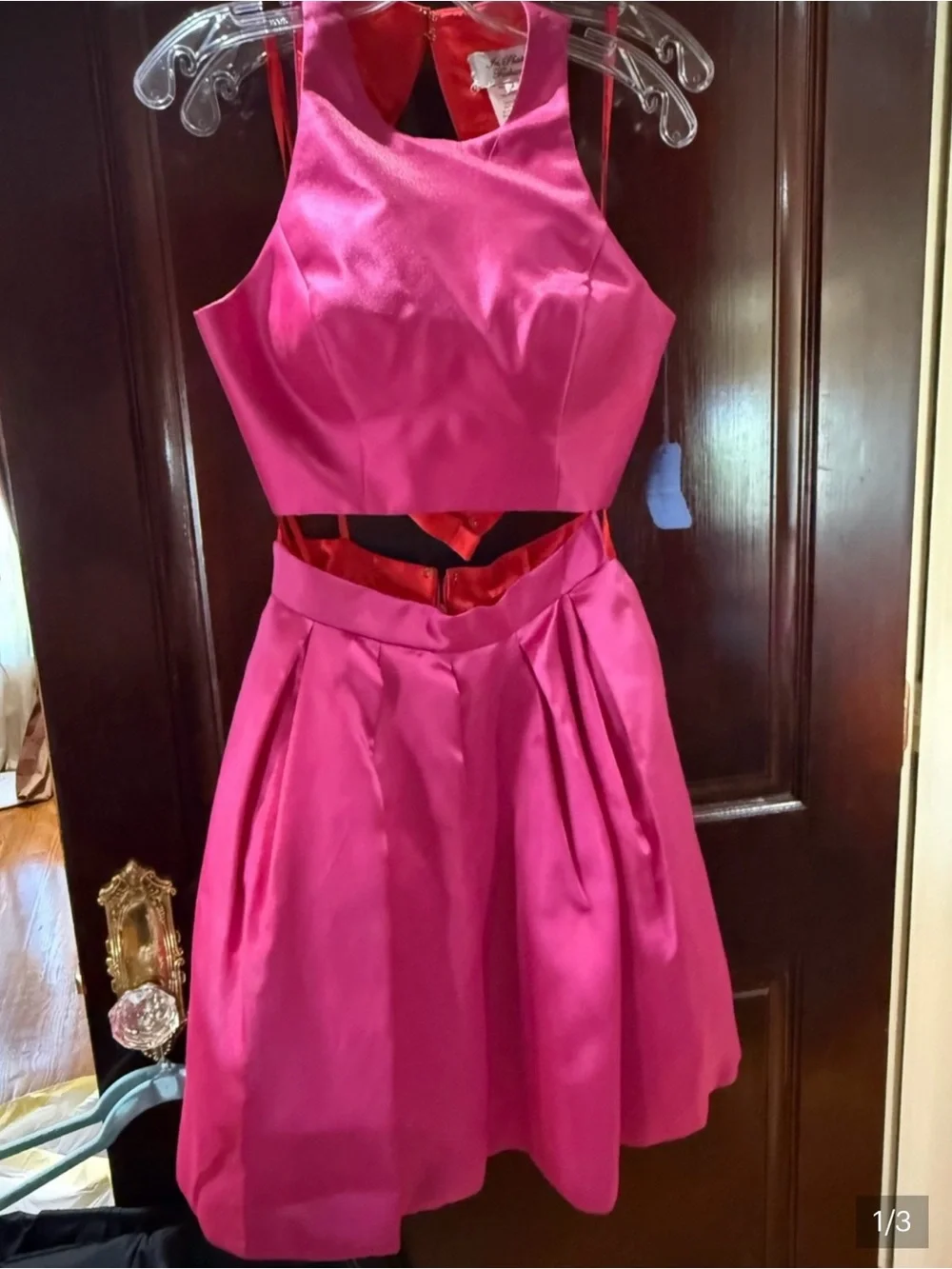 Sleeveless Fuchsia Satin Skater Skirt